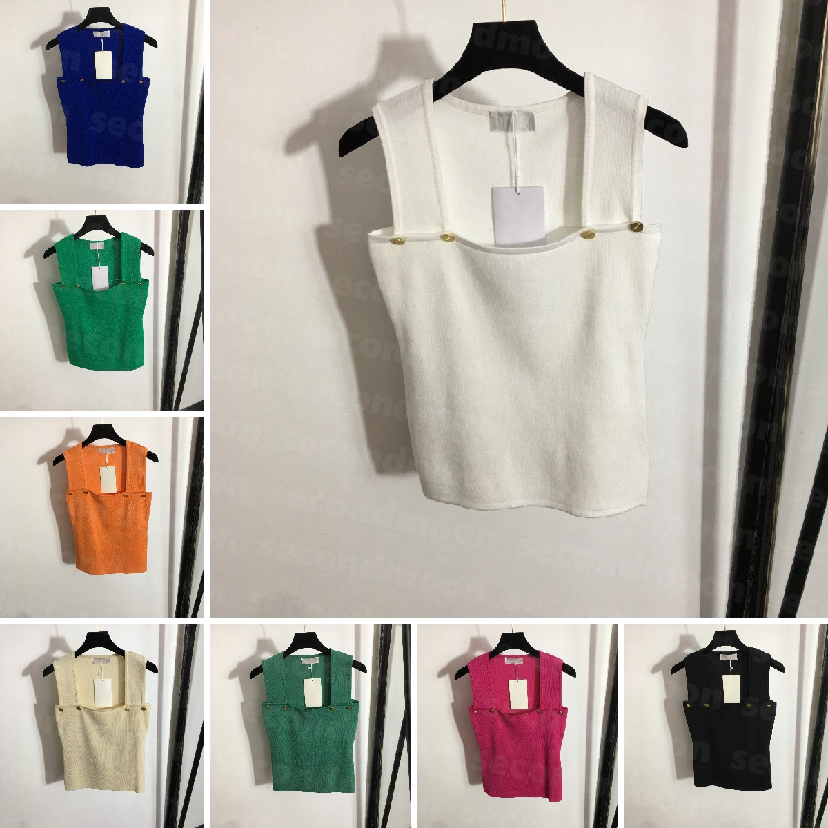 

Square Neck Knitted Tee Women Knits Vest Top Elastic Tank Tops Summer Breathable Fashion Vests, Beige