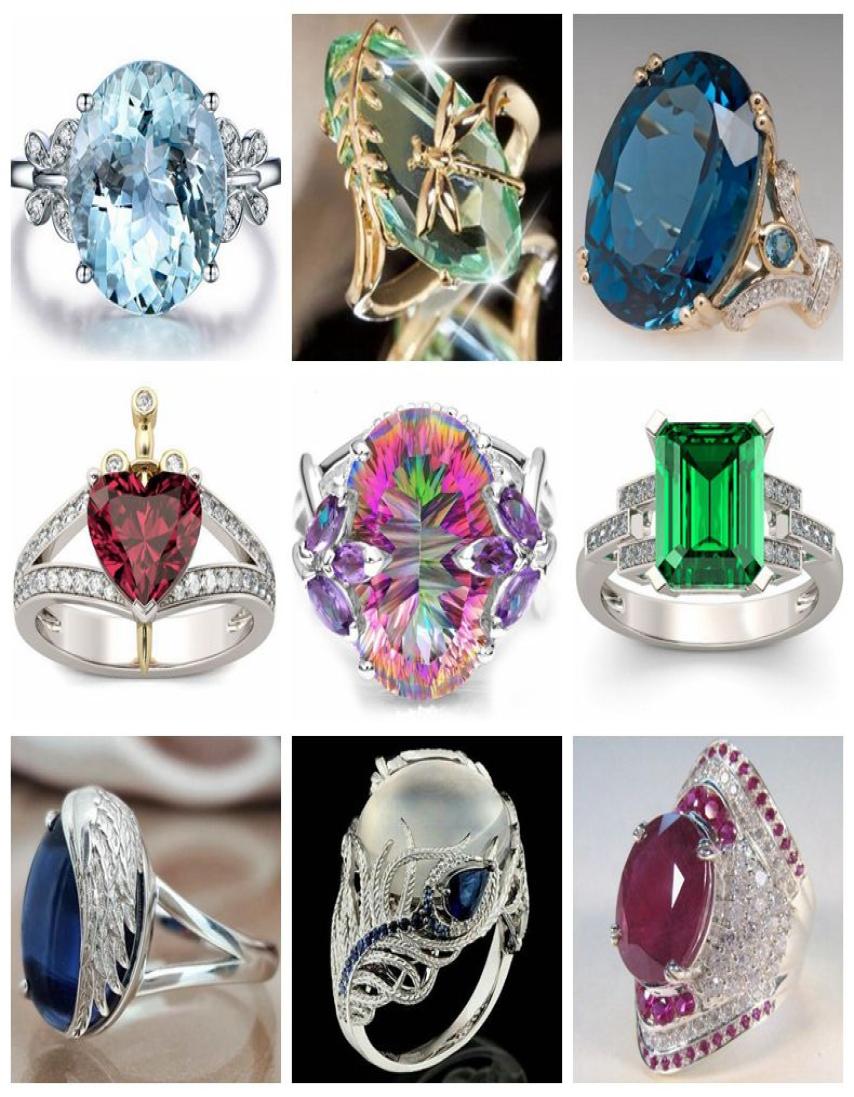 

20pcs Lot mixed Fashion Natural Stone Jewelry SilverGold plated CZ Brand Luxury Promise Engagement Ring Vintage Bridal Wedding 1939146