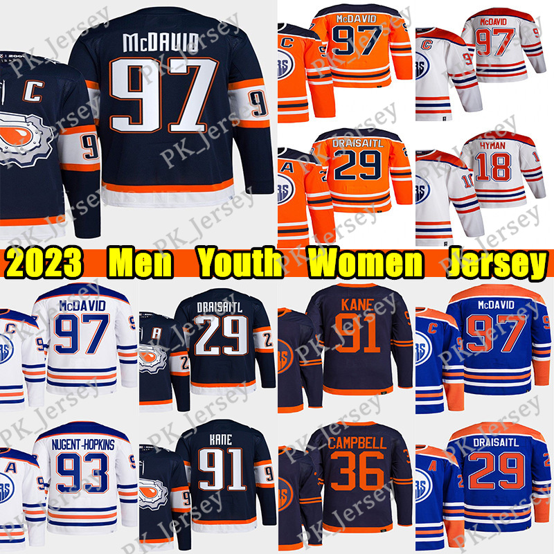

#97 Connor McDavid Reverse Retro hockey jersey #29 Leon Draisaitl 99 Wayne Gretzky Jack Campbell Evander Kane Ryan Nugent-Hopkins Zach Hyman Stuart Skinner jerseys, Blue men