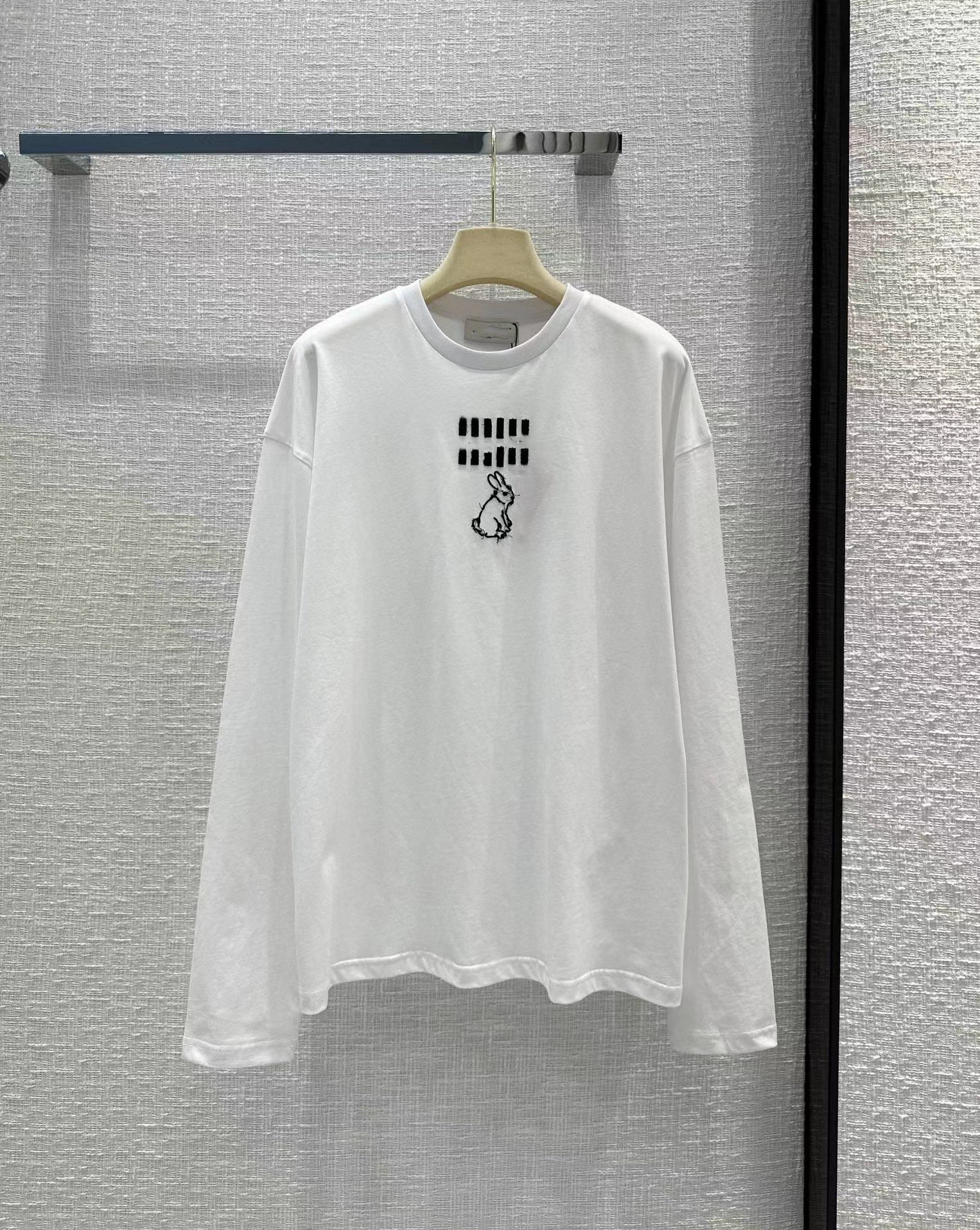 

Milan Runway Tops 2023 New Spring Summer O Neck Embroidery Long Sleeve Designer Tees Brand Same Style T-Shirt 0109-2, White