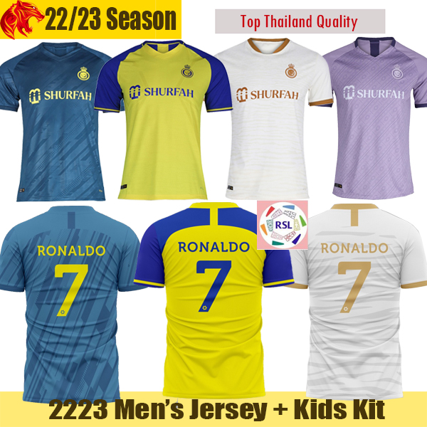 

Al Nassr FC soccer Jerseys Ronaldo 2022 2023 Home yellow away 22 23 CR7 Gonzalo Talisca Ghislain Konan Vincent Aboubakar Football Shirt Al-Nassr FC Kids Kit Women, 2223 home shorts