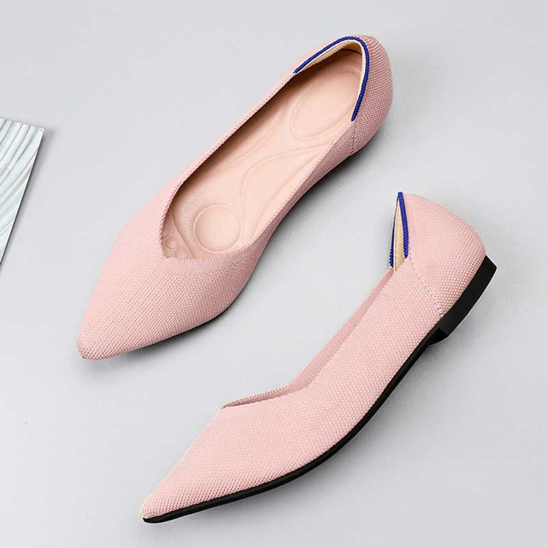 

Dress Shoes 2022 Pointed Shoes Ballet Flats Women Mesh Loafers Soft Bottom Stretch Knitted Moccasin Slip On Boat Shoes, Rosy red