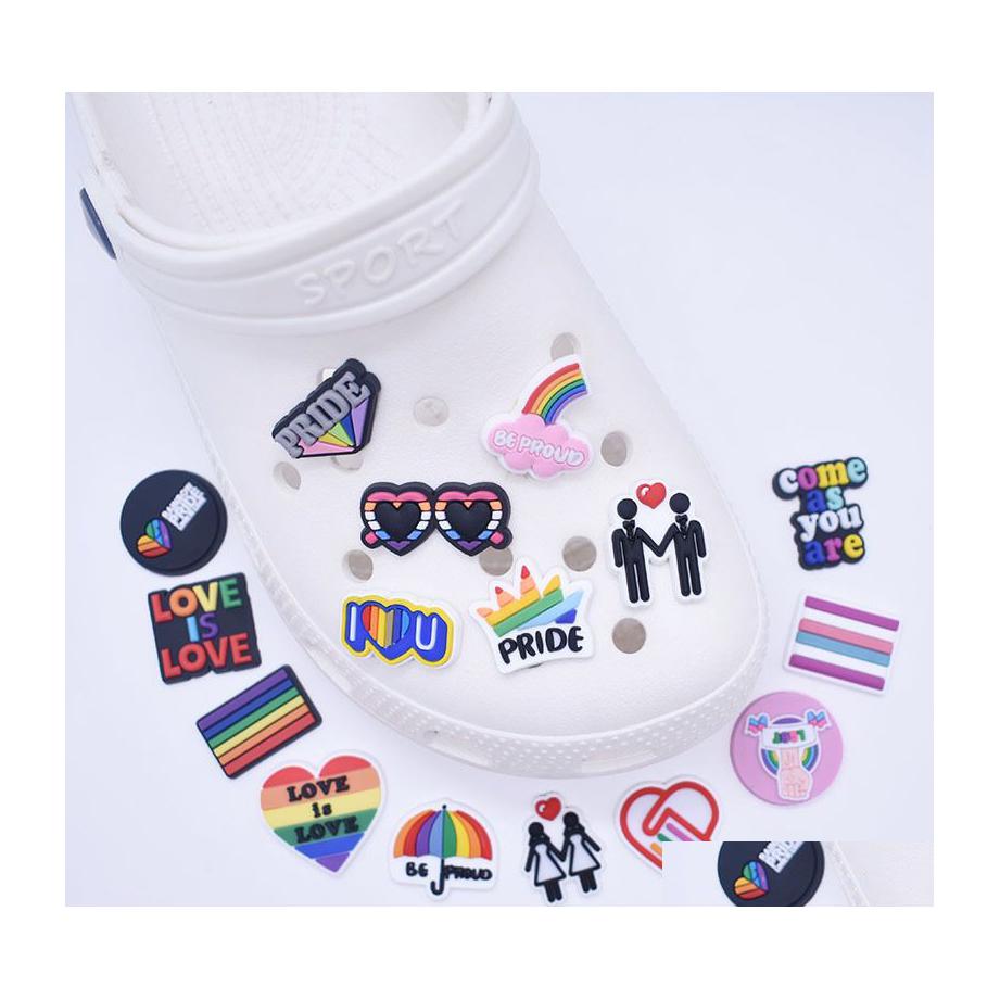 

Shoe Parts Accessories Charms Wholesale Childhood Memories Rainbow Lgbt Funny Gift Cartoon Croc Pvc Decoration Buckle Soft Rubber Dheew, Red