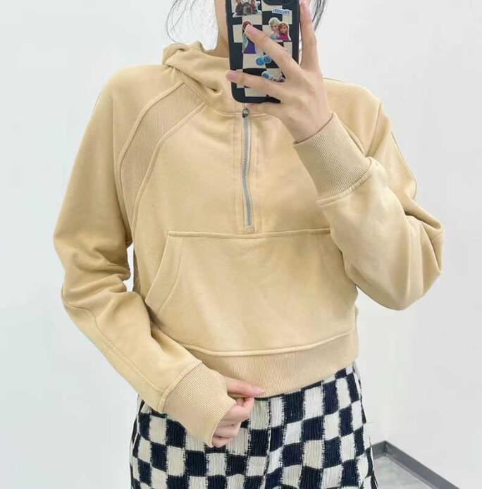 

lululemens Women Sport Jacket half Zipper Yoga Coat Clothes LU-03 Quick Dry Fitness Outfits Running Hoodies Thumb Hole Sportwear Gym Workout Hooded Top lulus, Black