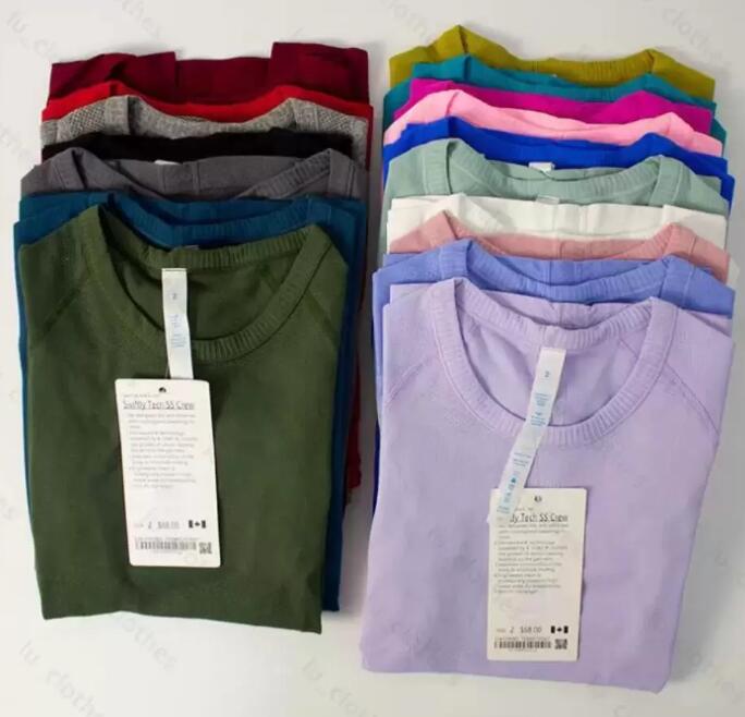 

lululemen womens Yoga Tops Swiftly Tech Gym Clothes Womens Sports T Shirts Ladies Short-sleeved T-shirts Moisture Wicking Knit High Elastic Running Fitness lulus, Light grey