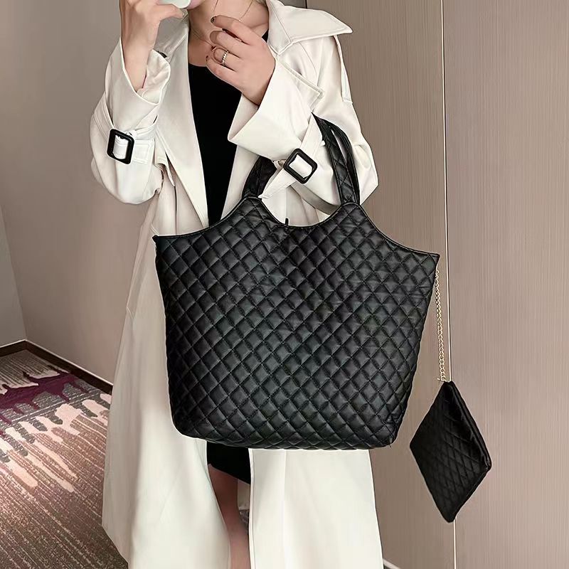

Women large Shopping Bags quilted Leather handbag Woman fashion Tote bag Shoulder bag lady shopper totes, Black