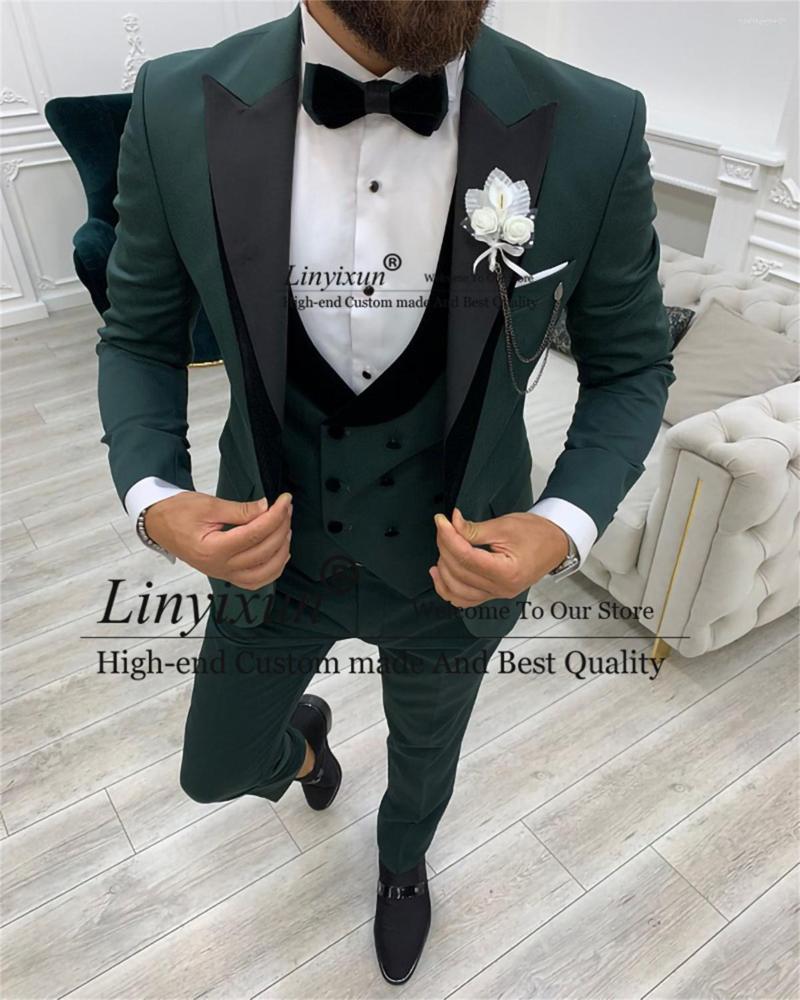 

Men's Suits Green Wedding Suit For Men Slim Fit Peaked Lapel Groom Tuxedos 3 Piece Jacket Vest Pants Set Formal Business Male Office Blazer, Red