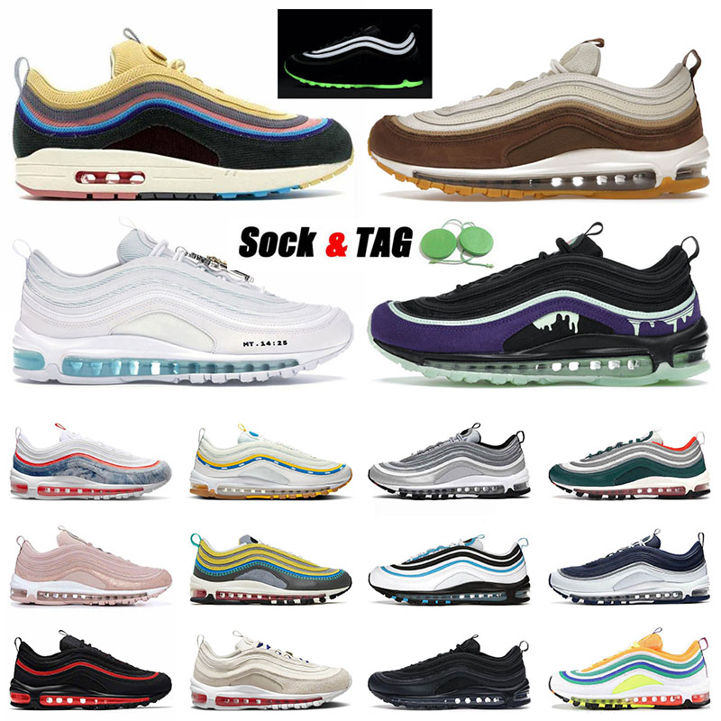 

Max 97 OG 97s running shoes mens big size us 12 womens sneakers black sliver bullet satan undefeated white mschf inri jesus halloween Sean Witherspoon air shoe, B64 40-45 rainforest olive green