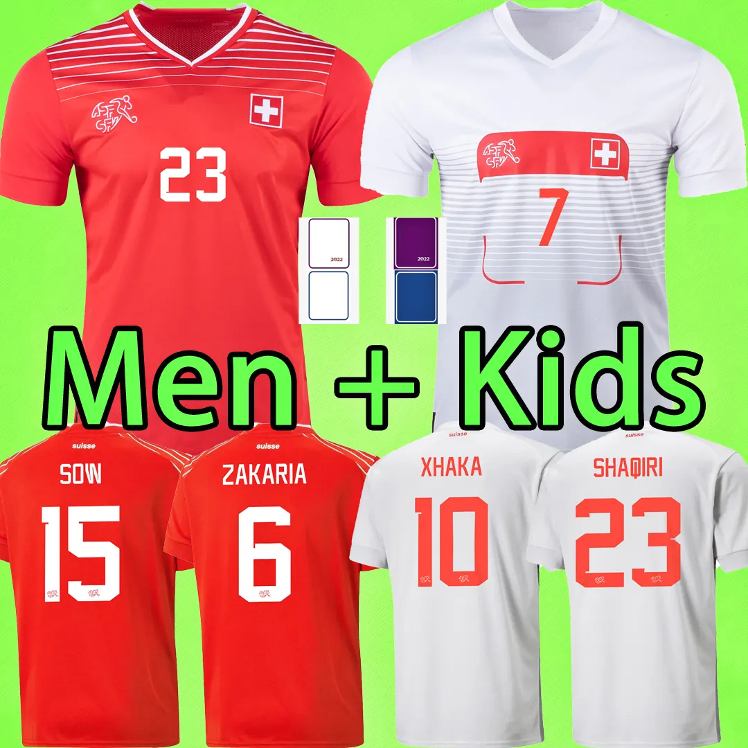 

2022 Switzerland Soccer Jerseys MEN KIDS KIT 2023 EMBOLO SHAQIRI XHAKA ELVEDI AKANJI ZAKARIA SOW RIEDER 22 23 boys Football shirts SWISS home away Uniforms red white, 2022 away with patch