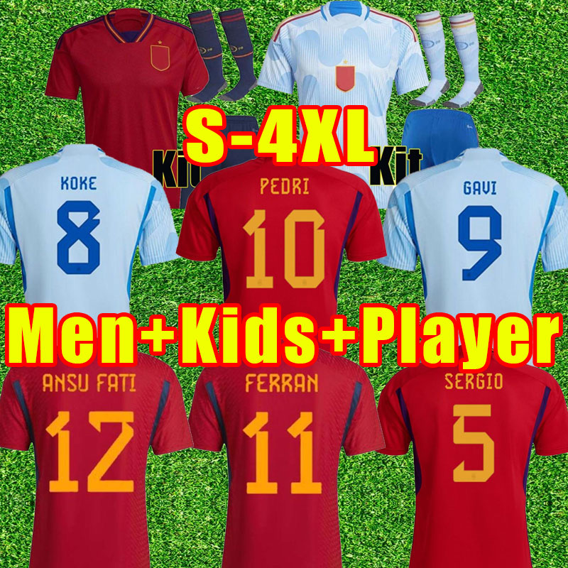 

3XL 4XL Spain world soccer Jerseys cup 2022 national Man kids kit full set sock RODRIGO CANALES ANSU FATI RAMOS SAUL KOKE ASENSIO MORATA football shirt player women, Away+patch