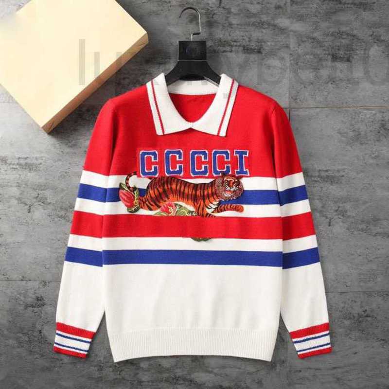 

Men's Sweaters Men Women Designer Pullover retro classic Lapel Neck Blue luxury senior Embroidery Knitwear Man Clothing Winter Warm POPZ, White