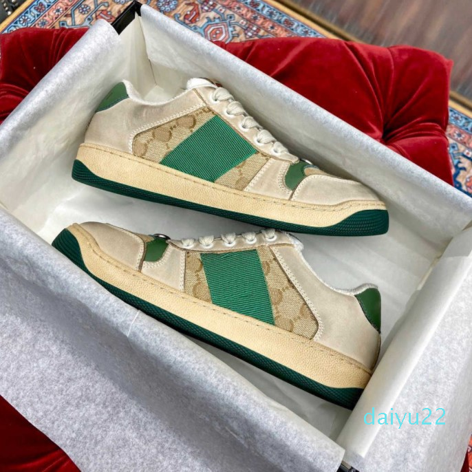 

2022 new fashion Sneakers Shoes Classic Vintage Casual Dirty Leather Old Sneaker Beige Ebony Green Fuchsia Blue Vintage Treated Designer Women Men top quality