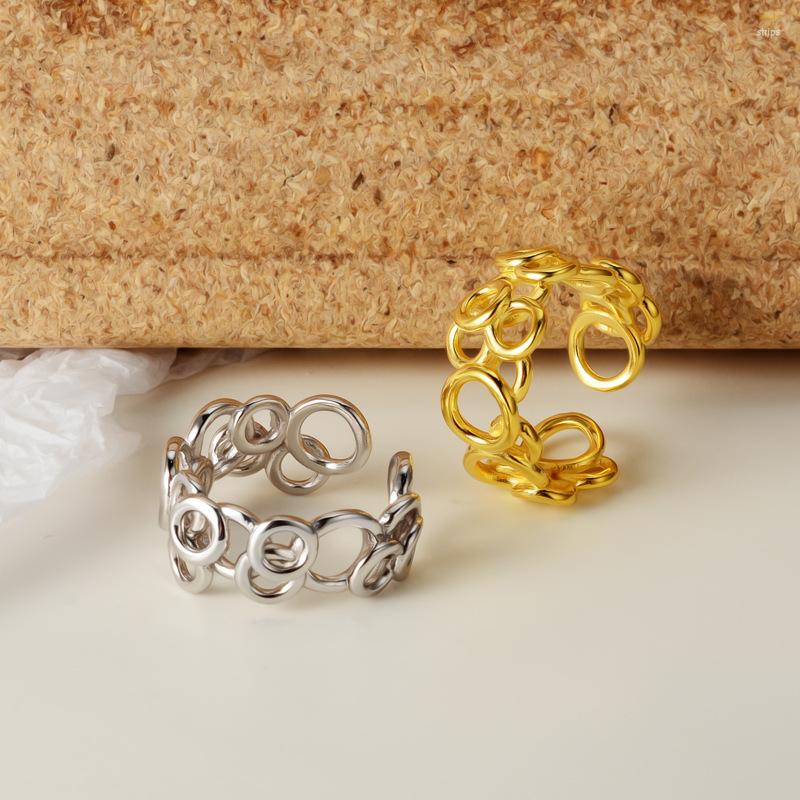 

Cluster Rings 925 Hollow Circle Ring Personality Ins Open Sterling Silver For Women Punk Style Jewelry