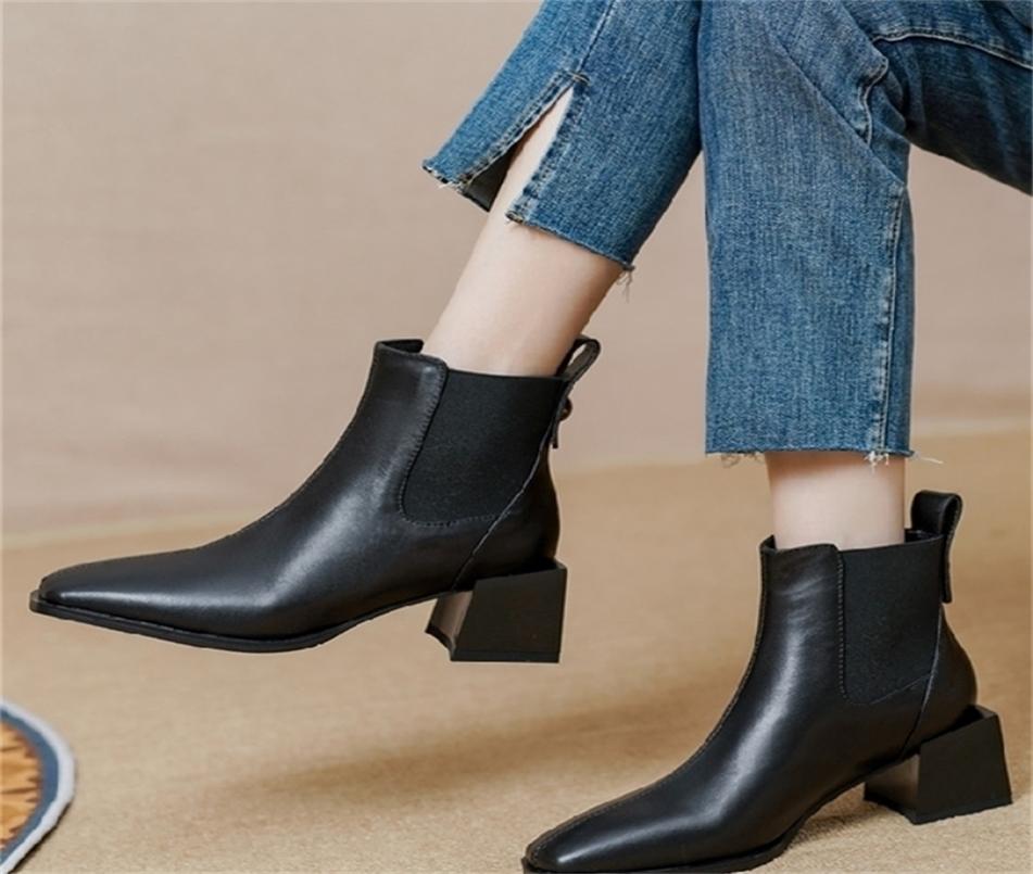 

Boots Highheeled ankle boots womens thickheeled apricot highend square toe and bare sleeve martin leather shoes 2209132570634, Black