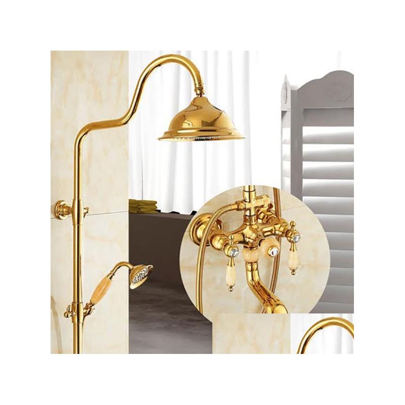 tuqiu bath and shower faucet gold brass jade set wall mounted rainfall hand bathroom sets