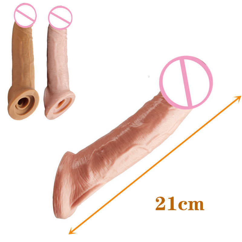 Sex Toy Massager Vibrator 21Cm Realistic Penis Sleeve Extender Cock Dick Enlargement Delay Ejaculation Reusable Men Toys-image-835723038