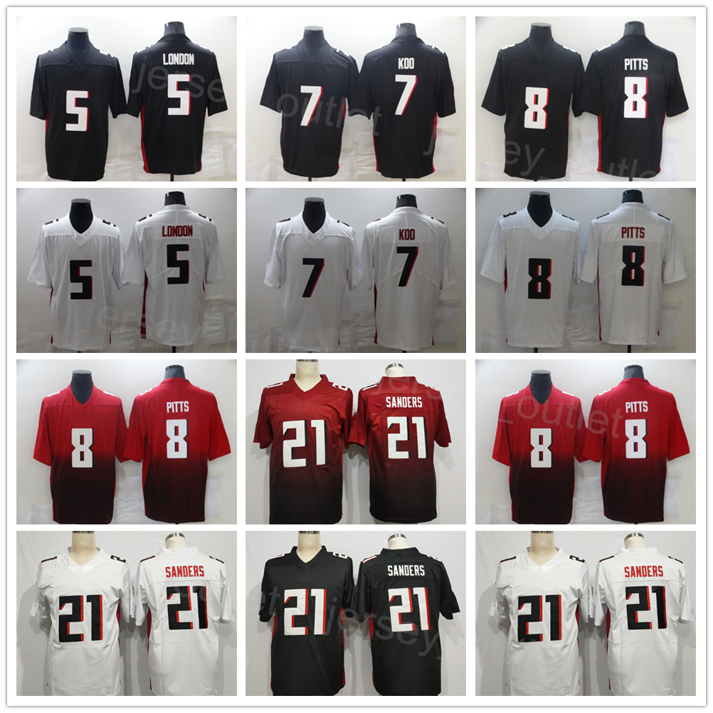 Men Football 21 Deion Sanders Jersey 7 Younghoe Koo 5 Drake London 8 Kyle Pitts Team Black Red White Color For Sport Fans Vapor Color Rush All Stitc