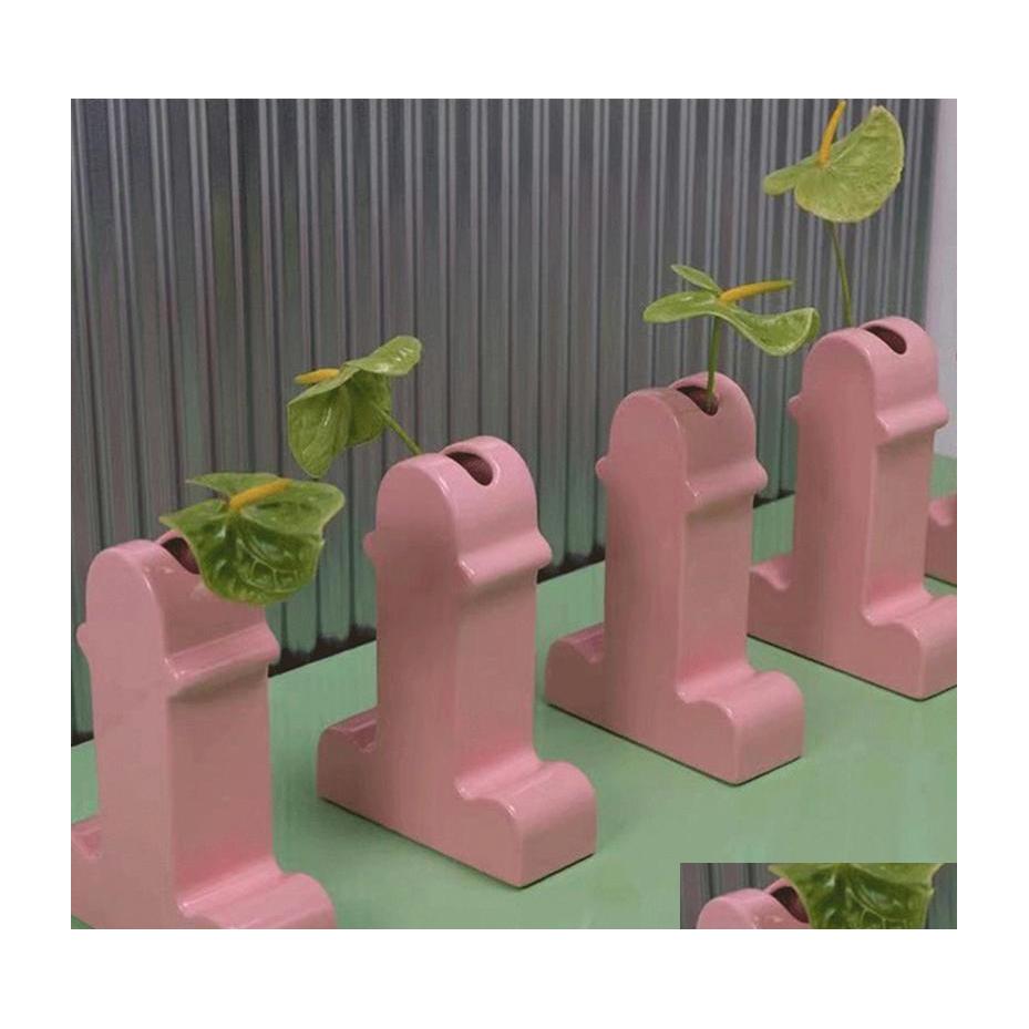 

Vases Memphis Medieval Funny Nordic Decorative Ornaments Flower Arrangement Ceramic Shiva Pink Art Gift Drop Delivery Home Garden Dhmgj
