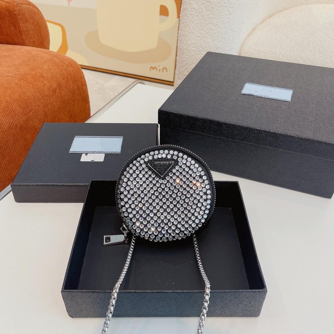 

Luxury Designer lady Fashion diamond Shoulder Bags Chains Messenger Handbag CrossBody Wallet key card bag shiny Clutch party Handbags, Black2