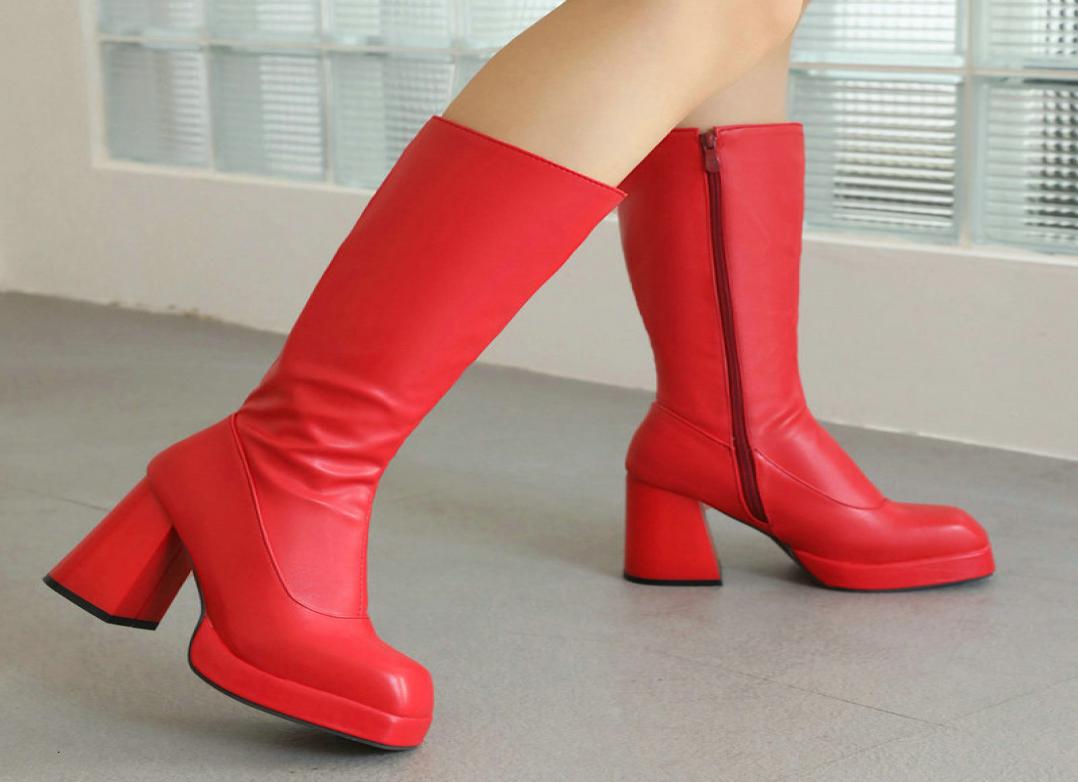 

Boots Autumn Winter Women Fashion Thick Heel Square Toe Knee High Platform Side Zipper Shoes Knight 2211145285700, Orange