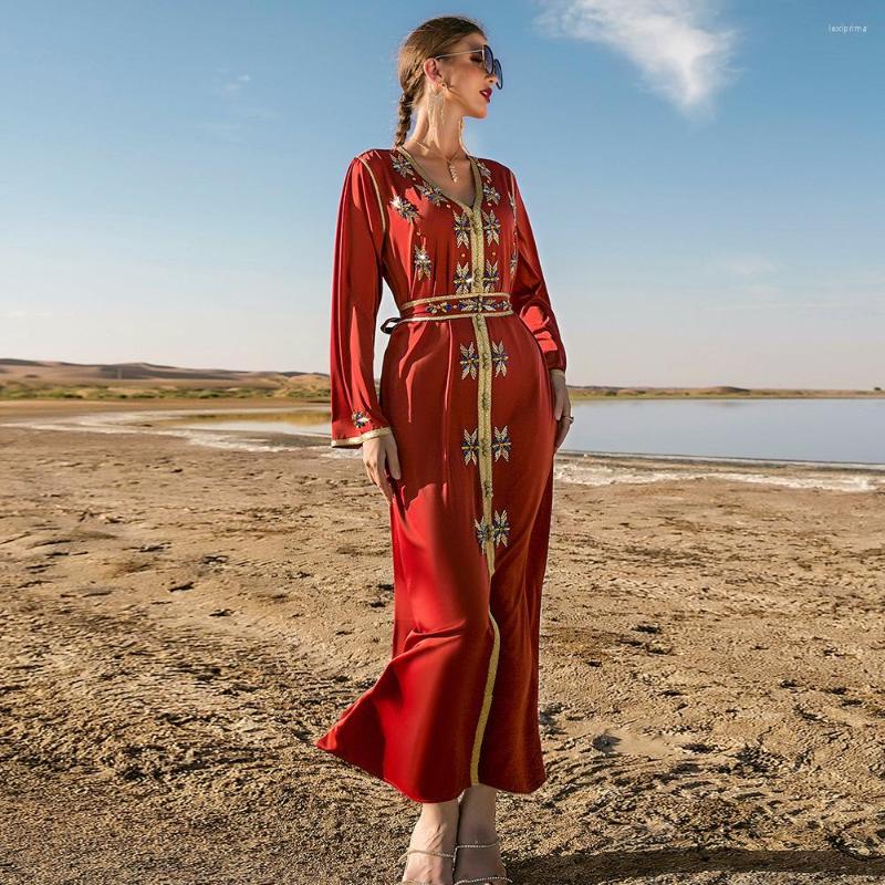 

Ethnic Clothing Luxury Arabic Party Dress Kaftan Women Jalabiya Diamond Satin Moroccan Caftan Dubai Saudi Banquet Evening Long Dresses