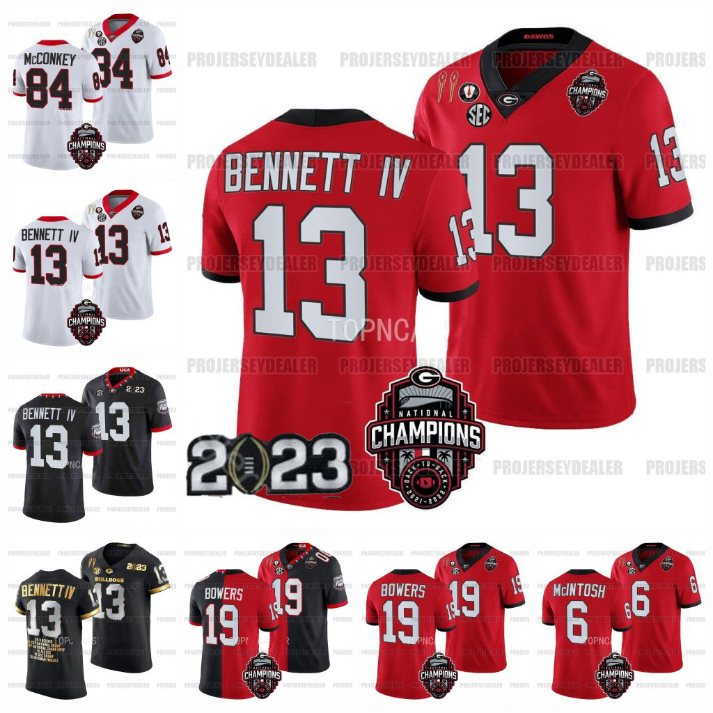 

2023 National Champions Football Jerseys Stetson Bennett NCAA College Georgia Brock Bowers Ladd McConkey McIntosh Edwards Bulldog, 2022 peach bowl red