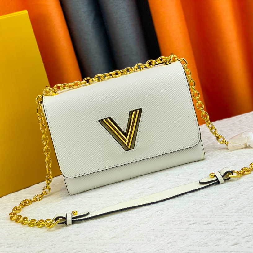 

M50282 Pochette Twist Epi crossbody clutch flap bag Women's Twists Luxurys Designer mens tote handbag Gold chain metal letter logo shoulder fashion water ripple bags, White gold
