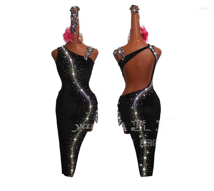 

Stage Wear Latin Dance Dress Women Highend Competition Costume Adult Female Black Velvet Oblique Shoulder Shiny Meteor Shower9864925, Only the skirt