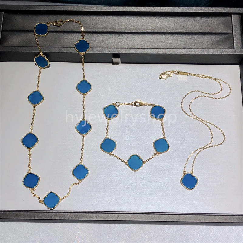 

VAC Four Leaf Clover Designer Blue pendant Necklace 925 Sterlling Silver 18K Gold Jewelry Set Bracelet Stud Earring Men Women Girl Gift VCN054