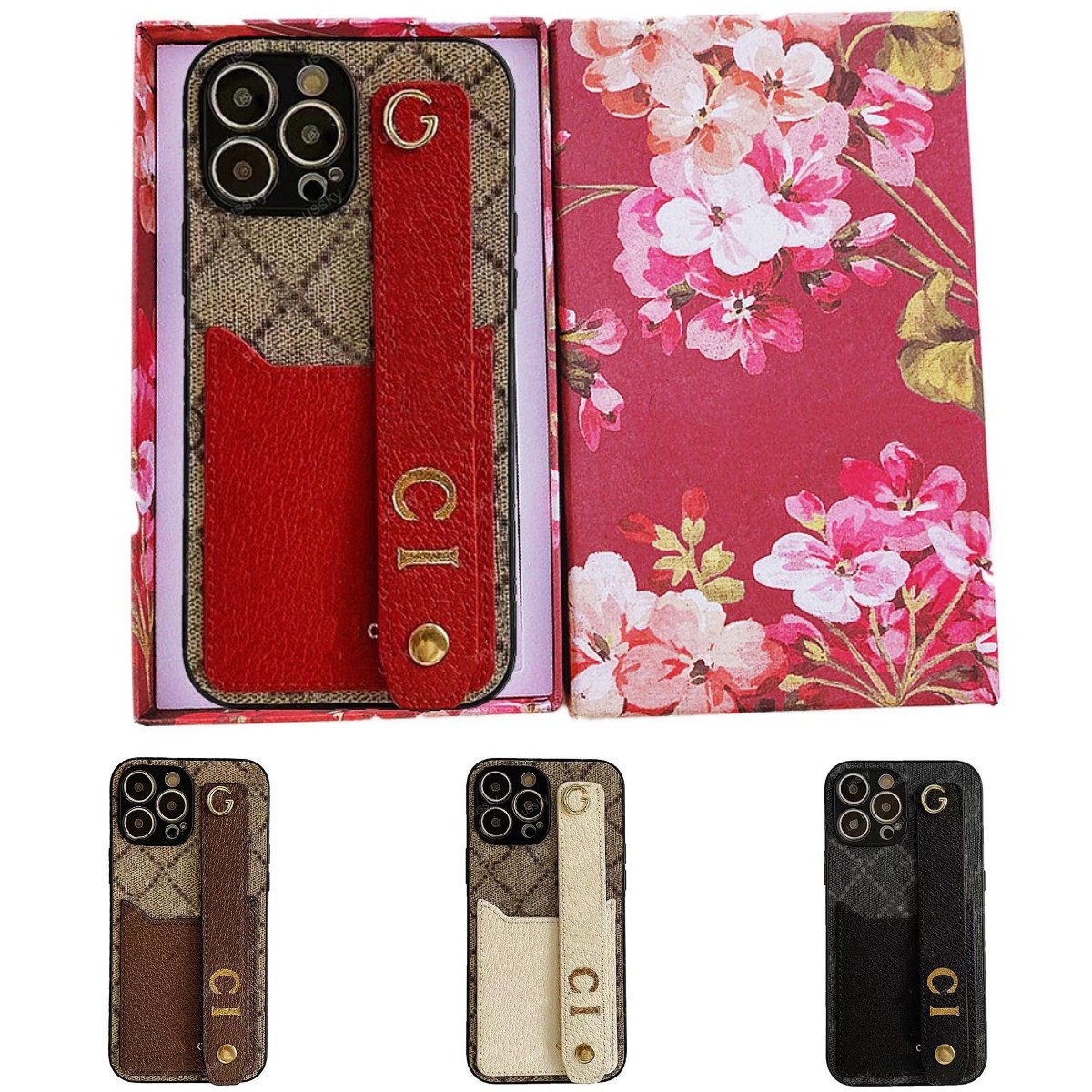 

Luxury Designer Phone Case For 14 Pro Max i 13 12 11 Xr Xs X 7 8 Plus Cover Anti-fall Wrist Strap Shockproof Case With Card Pocket Fashion Cell Phone Cases, Gift box