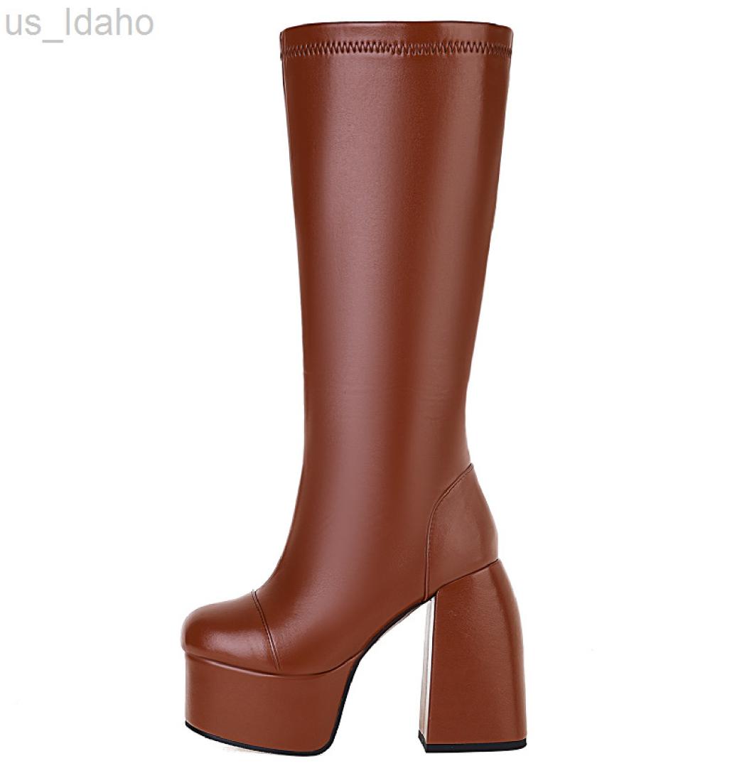 

Boots Sexy Punk Style Women Boot High Heels Chunky Platform Boot Big Size Black Autumn Winter Knee High Boots Party Fetish Shoes B8616038, Army green