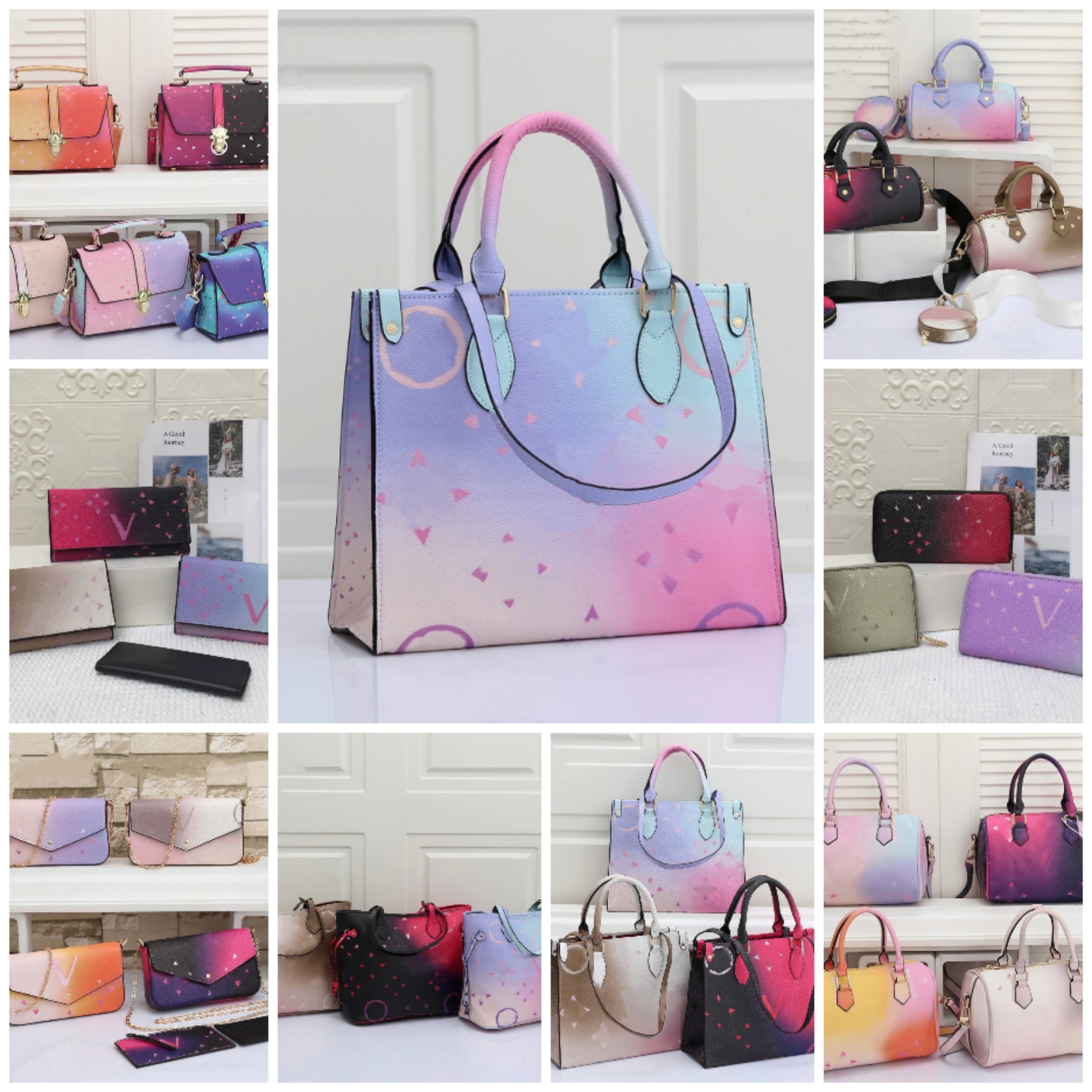 

L Multicolor Gradient Louiseity Bags Onthego MM SPRING IN THE CITY Tote Bag Sunrise Pastel Monograms Tie Dye On The Go Luxury Handbag Women Viutonity CrossBody, Black 20*10
