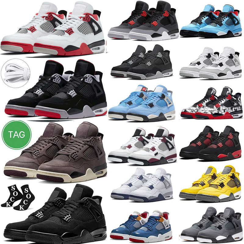 

Military Black Cat 2023 men women basketball shoes 4 4s Red Thunder Sail University Blue White Oreo Fire Pure Midnight Navy Sports shoes, Color # 35