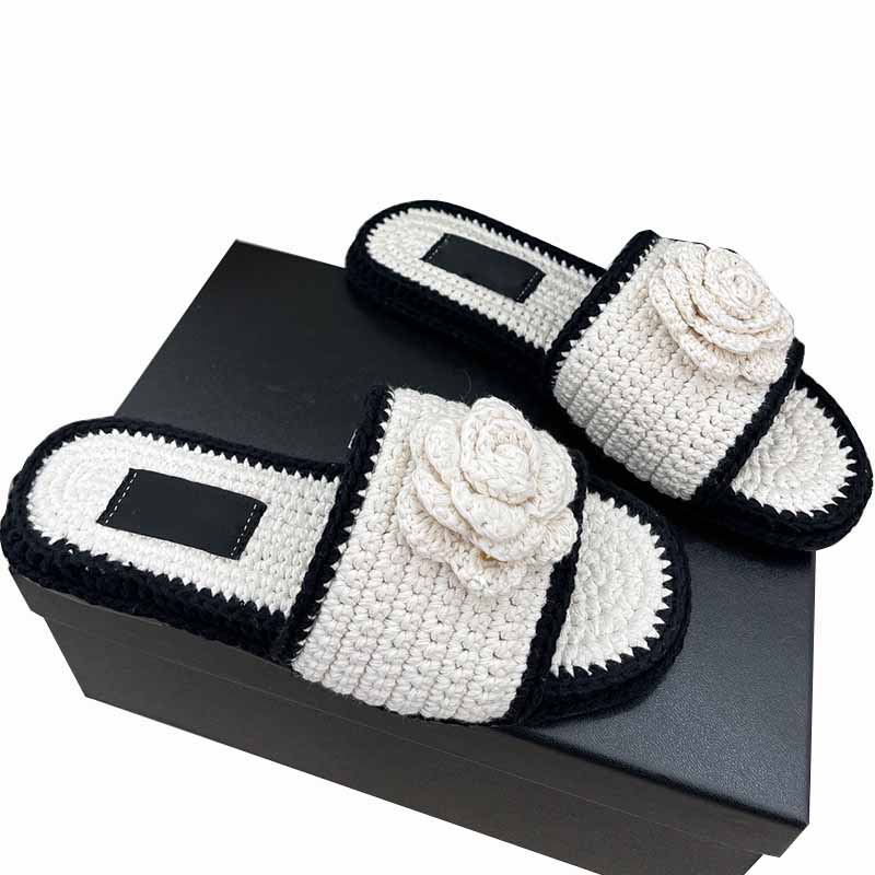 

Cashmere Knitted Womens Slippers Classic Flat Heels Black White Sandals 22ss Mules Slide Flip Flops Beach Shoes Casual Shoe Indoor Shower Room Booties Plus Size