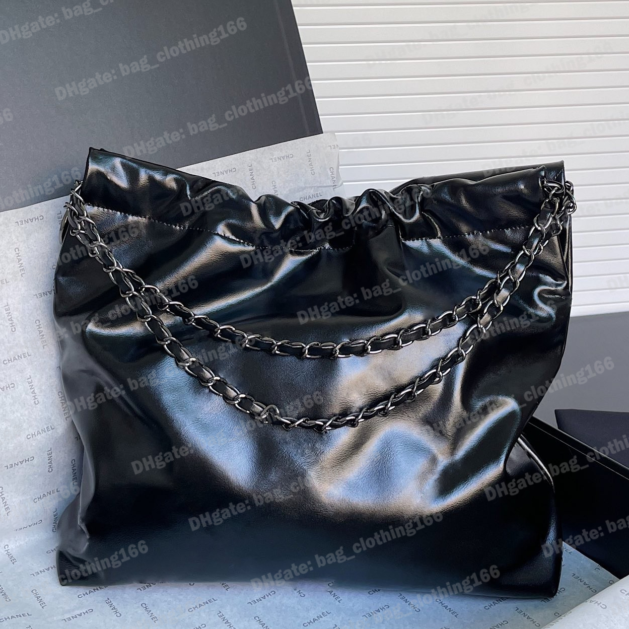 

22 Bags All Black Shopper CC Bag Tote Genuine Leather Designer Diamond Quilted Black Metal Chain Large Capacity Bag Handbag Purses Shoulder Bags Totes Handbags, 9# all black