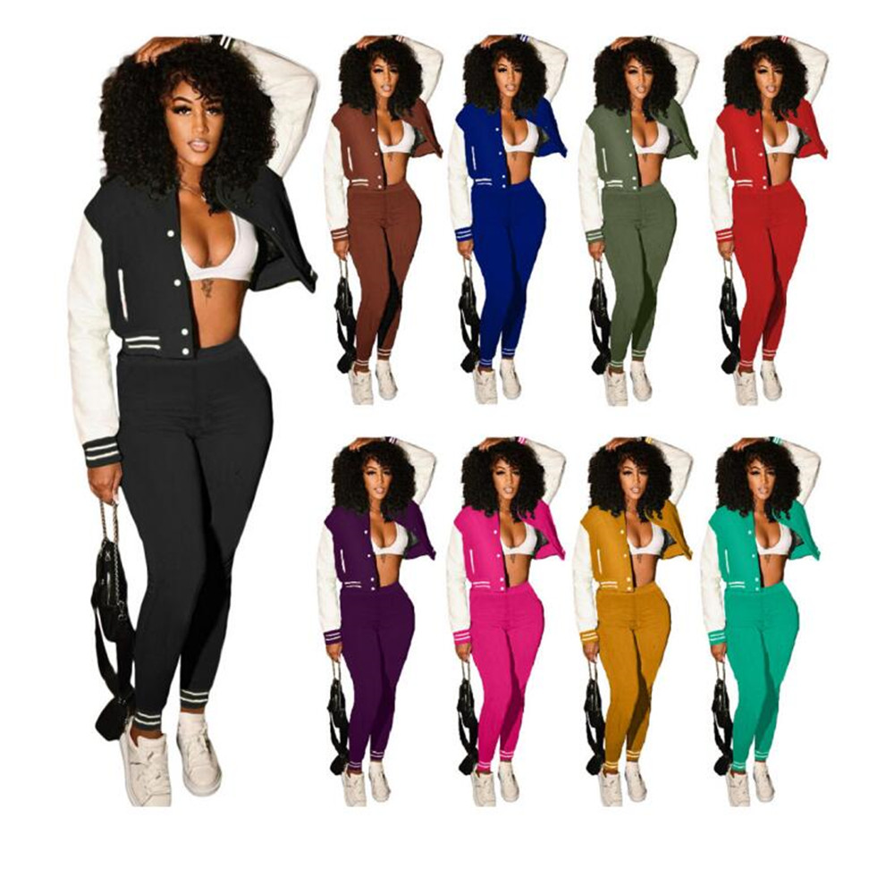 

XS Fall Winter Baseball Uniform Women Tracksuits Long Sleeve Patchwork Jacket and Pants Matching Two Piece Sets Outwork Outfits Casual Sweatsuits Jogger suits 8464, Mix color