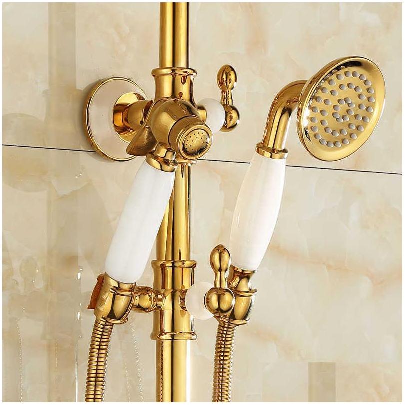tuqiu bath and shower faucet gold brass jade set wall mounted rainfall hand bathroom sets