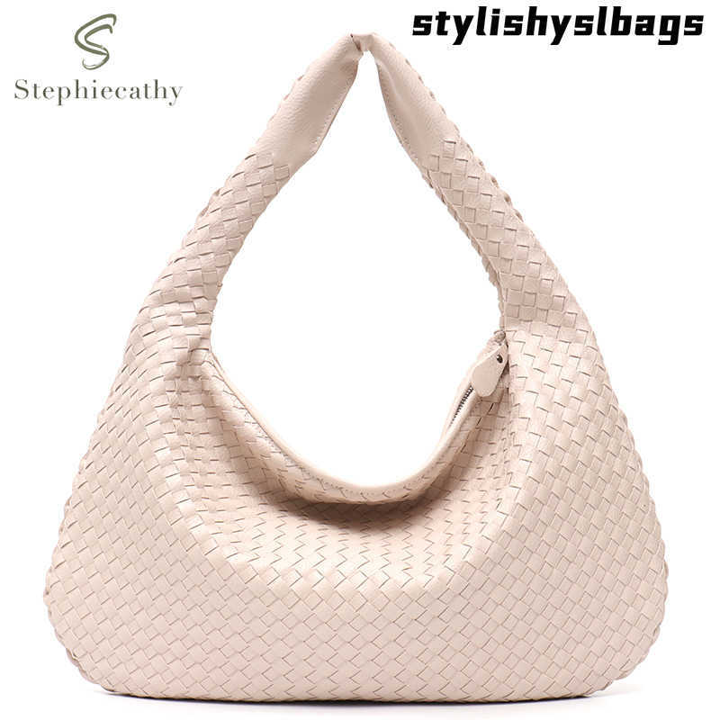 

Shoulder Bags SC Brand New Vegan Leather Hobo Bag Handmade Woven Casual Female Handbag Big Capacity Patchwork Zipper Women Shoulder Bags 011123H, Navy s