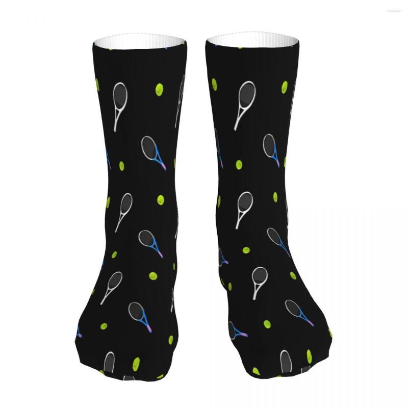 

Men's Socks Tennis Racket And Ball Sock Men Women Polyester Stockings Customizable Design, Black