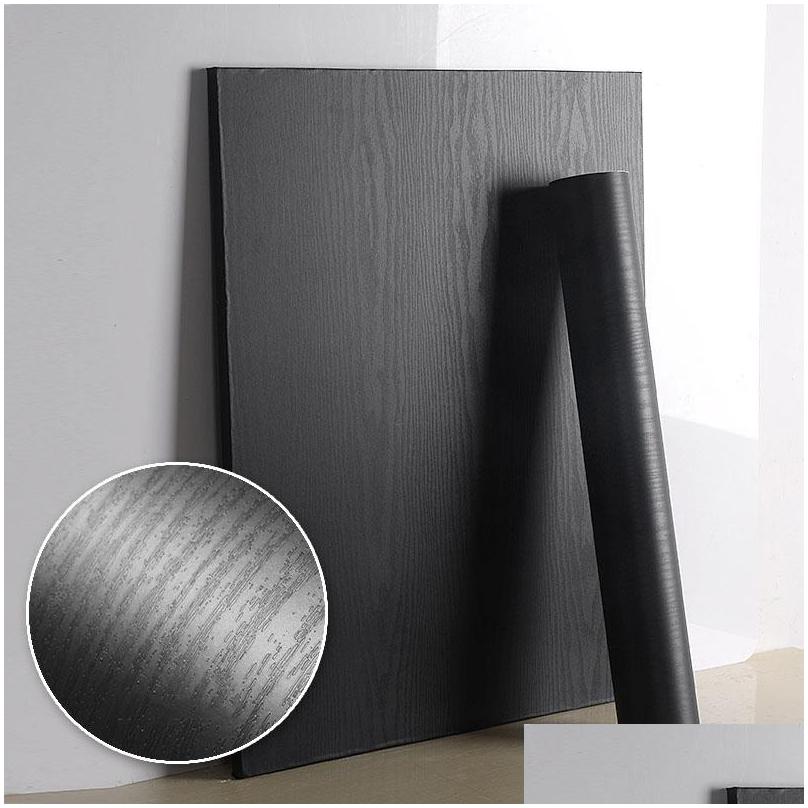 pvc self adhesive waterproof black wood wallpaper roll for furniture door desktop cabinets wardrobe wall contact paper