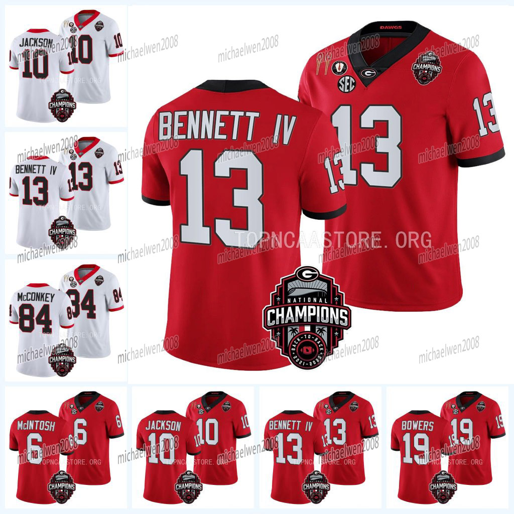 

Georgia 2023 National Champions Bulldogs Jersey Stetson Bennett IV Christopher Smith Herschel Walker Adonai Mitchell Brock Bowers Ladd McConkey Zamir White, Black(with 2023 patch)