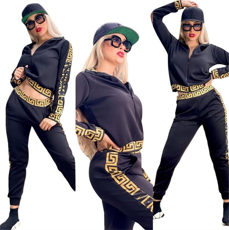 

23VCss spring new Women' Tracksuits Luxury brand Casual sports Suit 2 Piece Set designer Tracksuits J2592A, Black