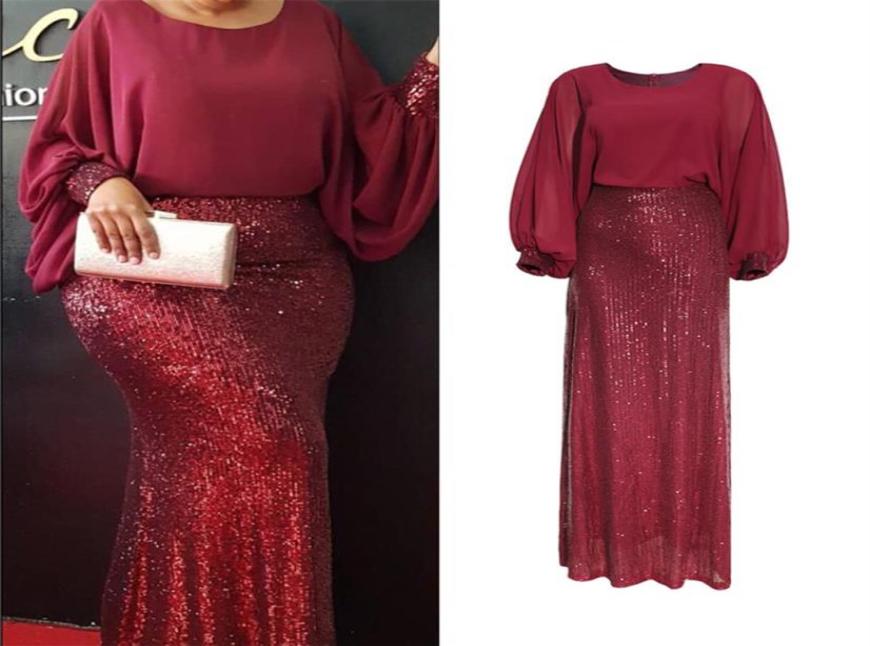 

Ethnic Clothing Sequin African Women Evening Dress Plus Size Dashiki Bazin Traditional Vestido Long Sleeve Elegant Robe Chiffon Bo3160475