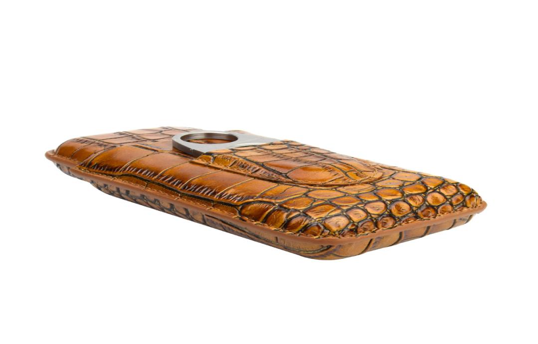 

Brown Crocodile Pattern Leather 3 Tube Cigar Holder Case Cutter Set cigaretter box cigar humidor for smoking4710579