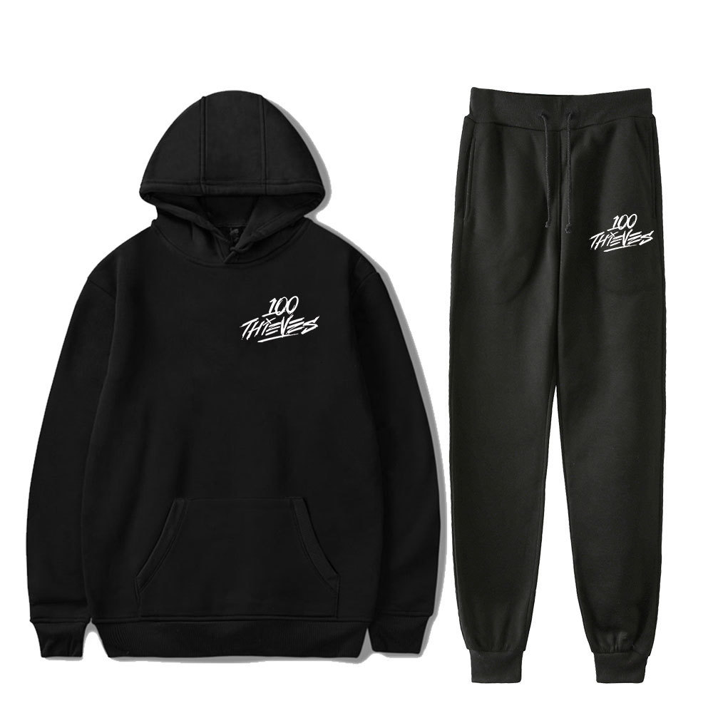 

Men s Hoodies Sweatshirts 100 Thieves Foundations Rapper PULLOVER HOODIE Merch Set Men Women Pants Two Piece Sweatshirt 230110, Black