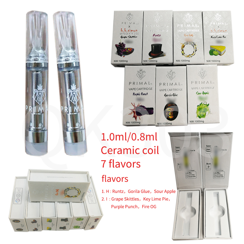 

Primal PCTG mouthpiece new style Cartridge Ecigs Vape Pen Carts Empty Atomizers 1ML Cartridges Glass Tank Thick Oil Vaporizer OEM E Cigarette