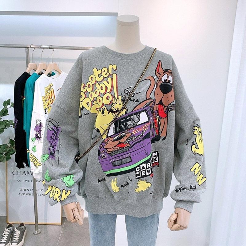 

Women's Hoodies Women Autumn 2023 Funny Cartoon Car & Dog Print Sweatshirt Oversized Streetwear Sweatshirts Hip Hop Cool Pullover Tops, Black