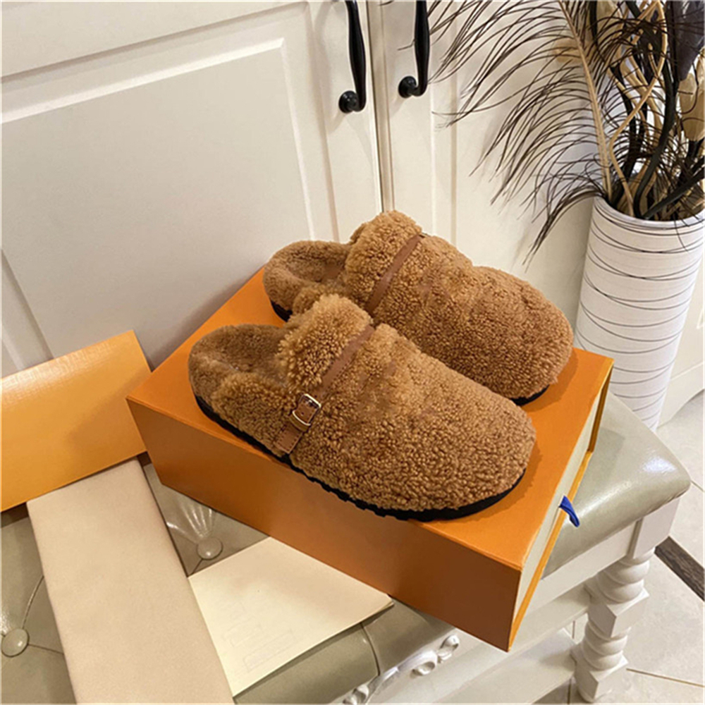 Luxury Designer Winterbreak Flat Slippers Comfort Boots Mule Shearling Covered Footbed and Treaded Rubber Outsole Wool Slippers Sneakers Size 35-41