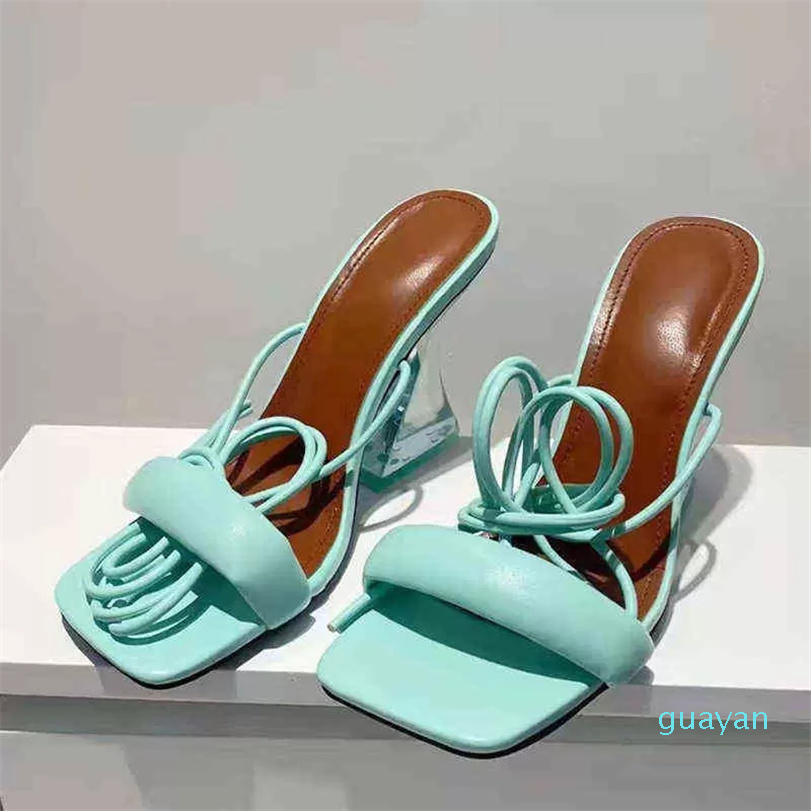 

Sandels Ankle Strap Green Women Summer Fashion Strange Transparent High Heels, Blue