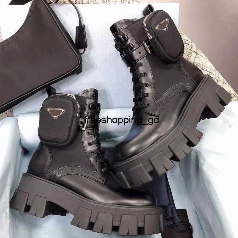 

2021 Women Rois martin boots military inspired combat boot nylon pouch attached to the ankle with strap Ankle prada pradas boots, Black 1